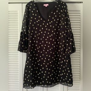 Lilly Pulitzer black & gold sparkle dress. Sheer sleeves. Size 8